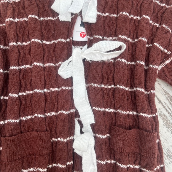 NWT - Zesica Women’s Small Open Front Striped Cardigan Sweater  Brown & White - Picture 5 of 14